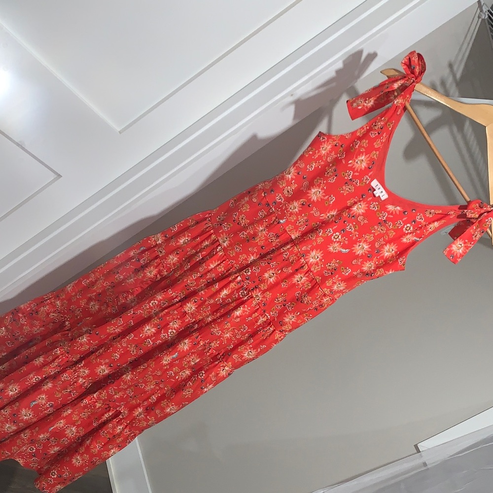 THML Red Floral Tie-Shoulder Maxi Dress
